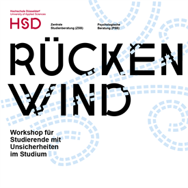 Textual content: "Tailwind. Workshop for students with uncertainties in their studies. Graphic content: dashed light blue lines intended to represent wound